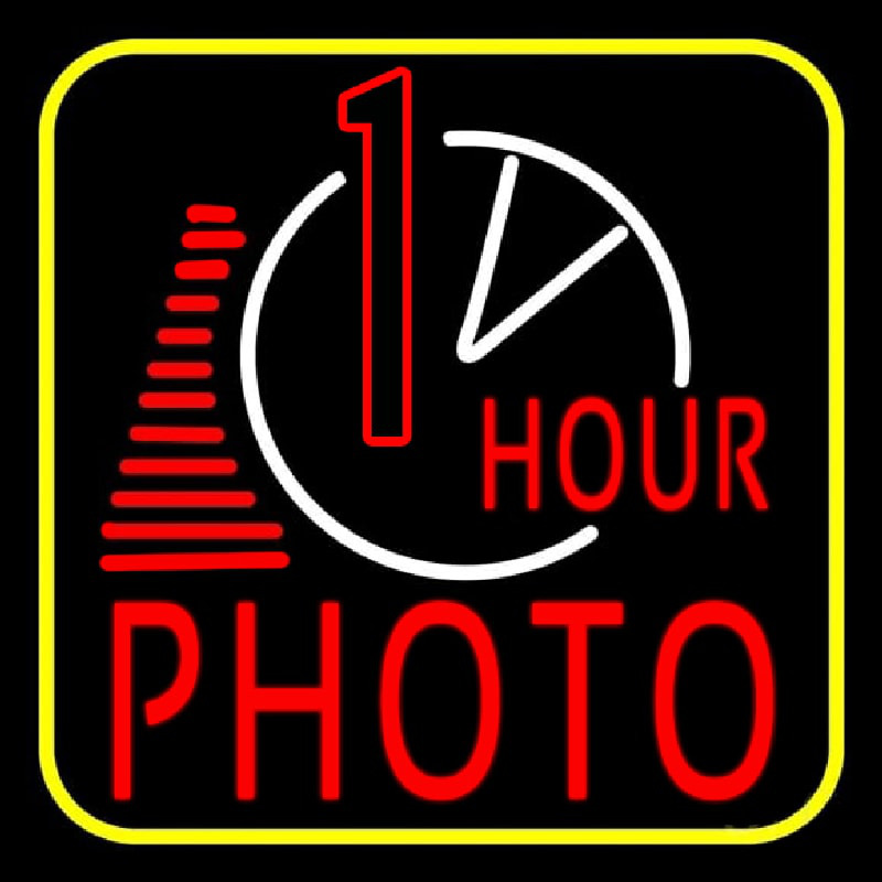 1 Hour Photo With Clock Icon Neon Skilt