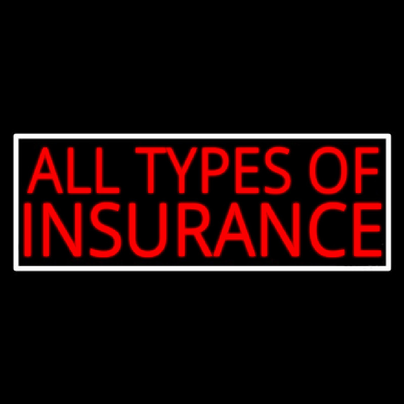 All Types Of Insurance With White Border Neon Skilt