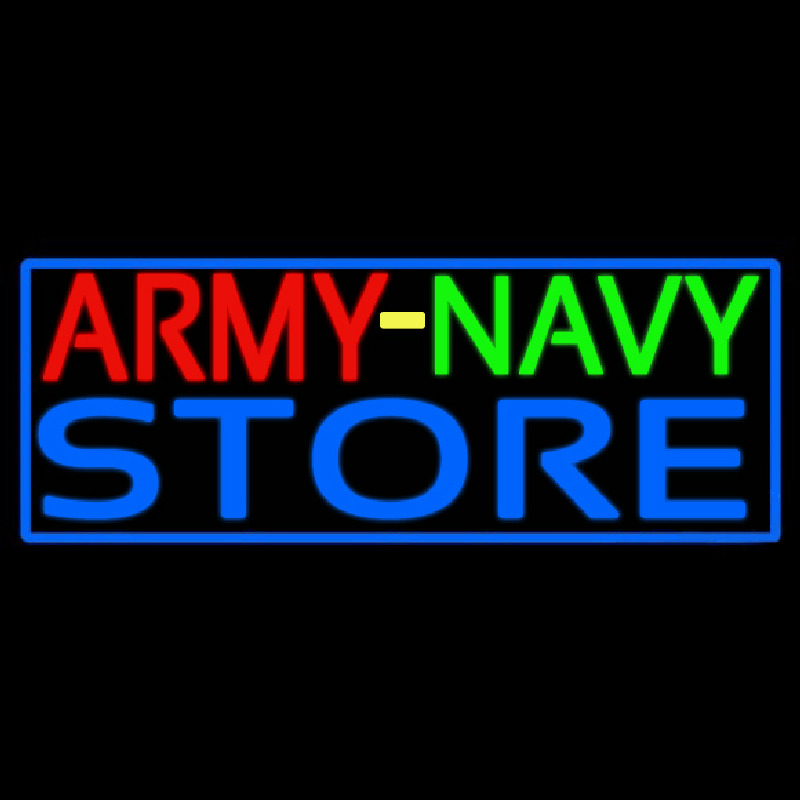 Army Navy Store With Blue Border Neon Skilt