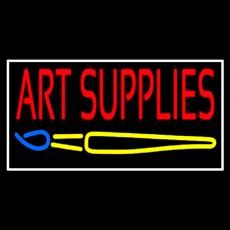 Art Supplies With Brush With White Border Neon Skilt