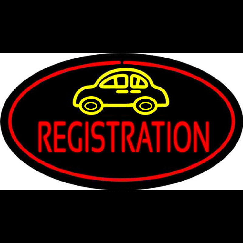 Auto Registration Oval Red Neon Skilt