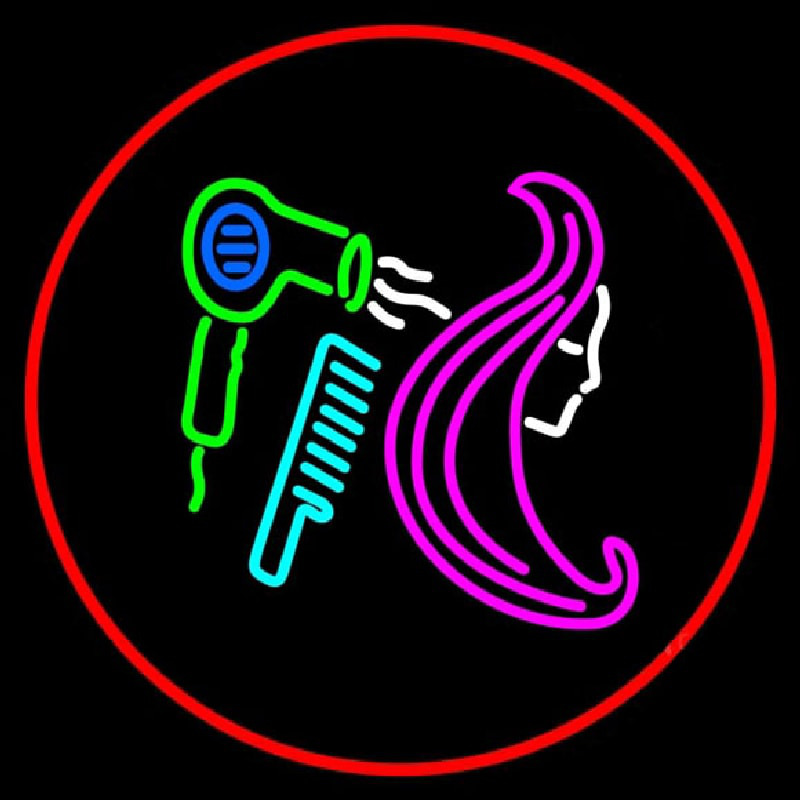 Barber Shop Hair Salon With Red Border Neon Skilt