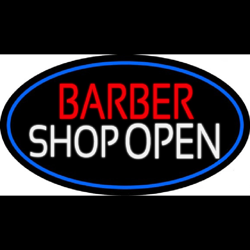 Barber Shop Open With Blue Border Neon Skilt