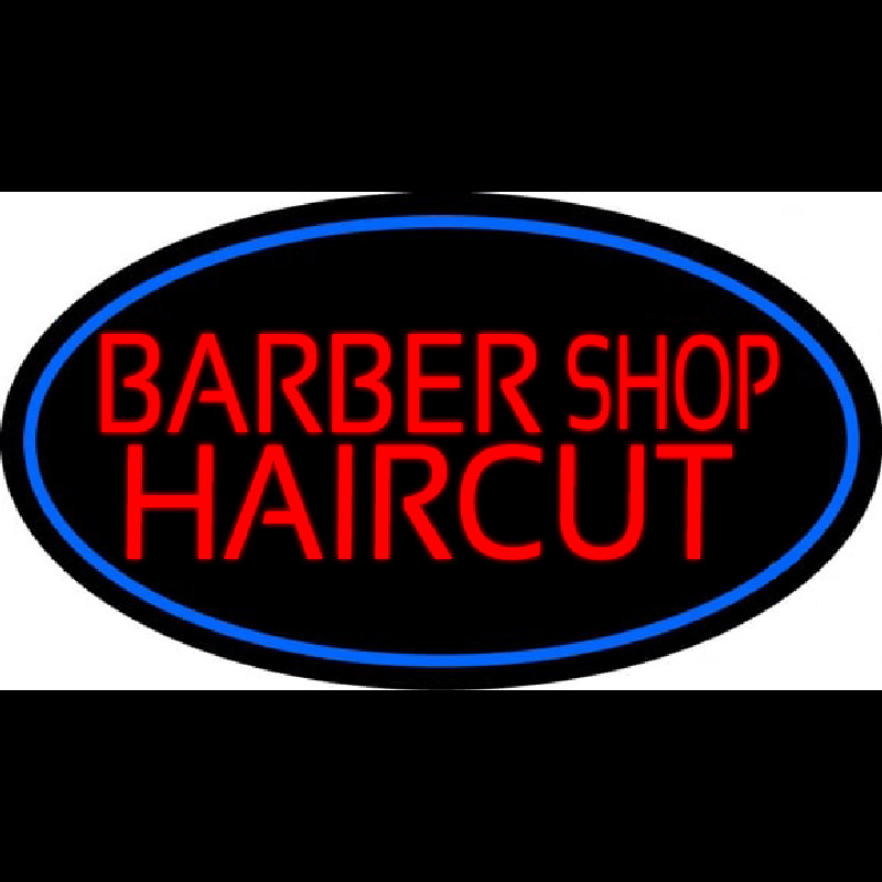 Barbershop Haircut With Blue Border Neon Skilt