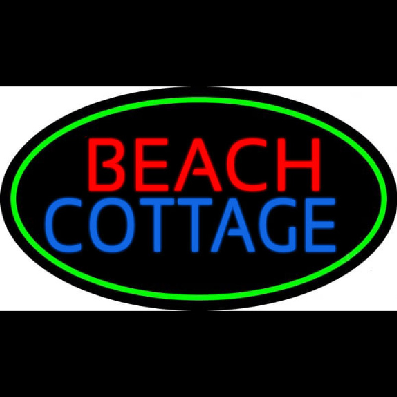 Beach Cottage With Green Border Neon Skilt