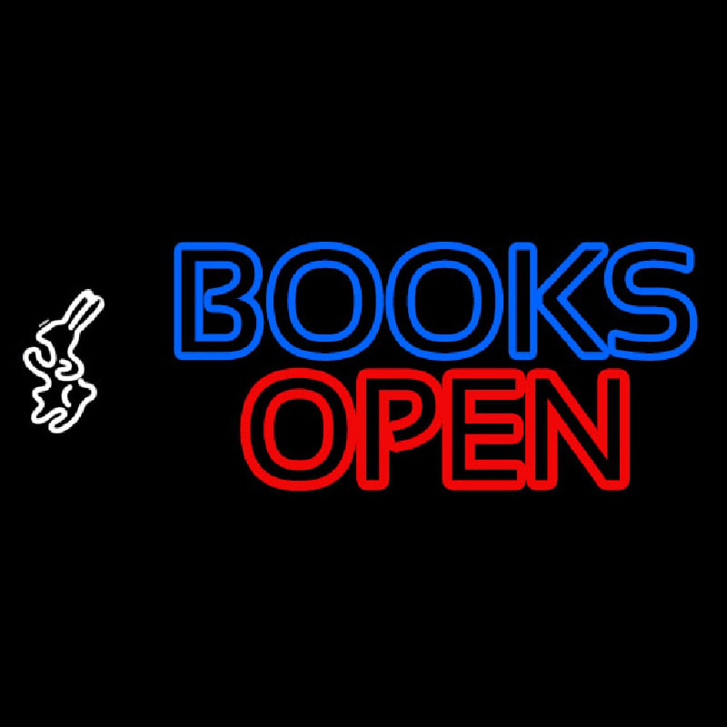 Blue Books With Rabbit Logo Open Neon Skilt