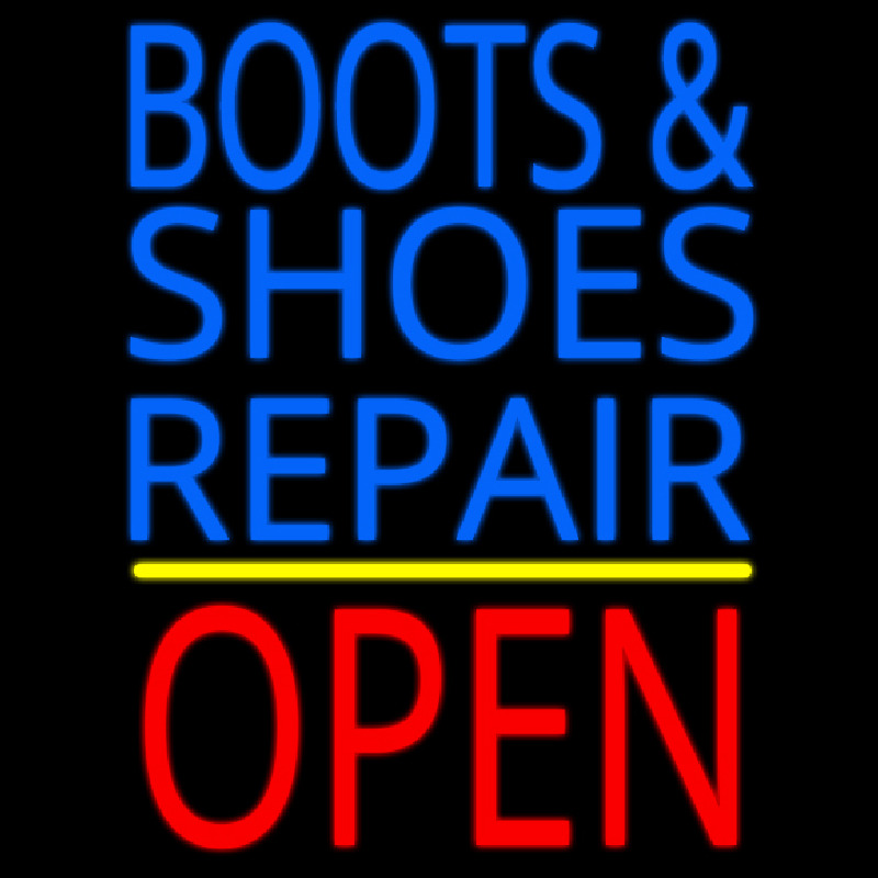 Blue Boots And Shoes Repair Open Neon Skilt