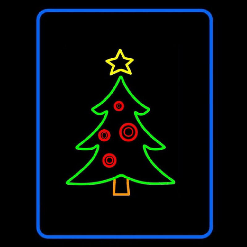 Blue Border Green Christmas Tree Neon Skilt