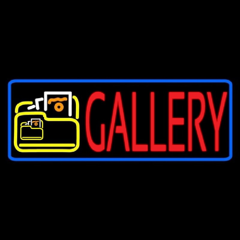 Blue Border Red Gallery With Logo Neon Skilt