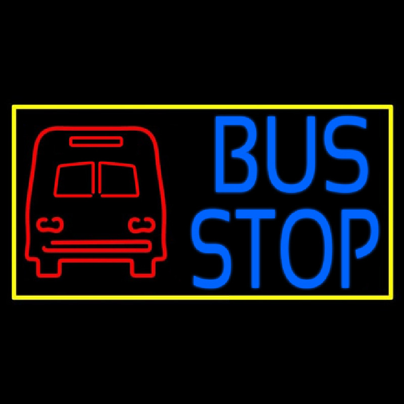 Blue Bus Stop With Yellow Border Neon Skilt