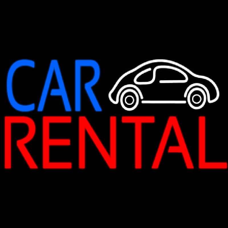 Blue Car Red Rental With Logo Neon Skilt