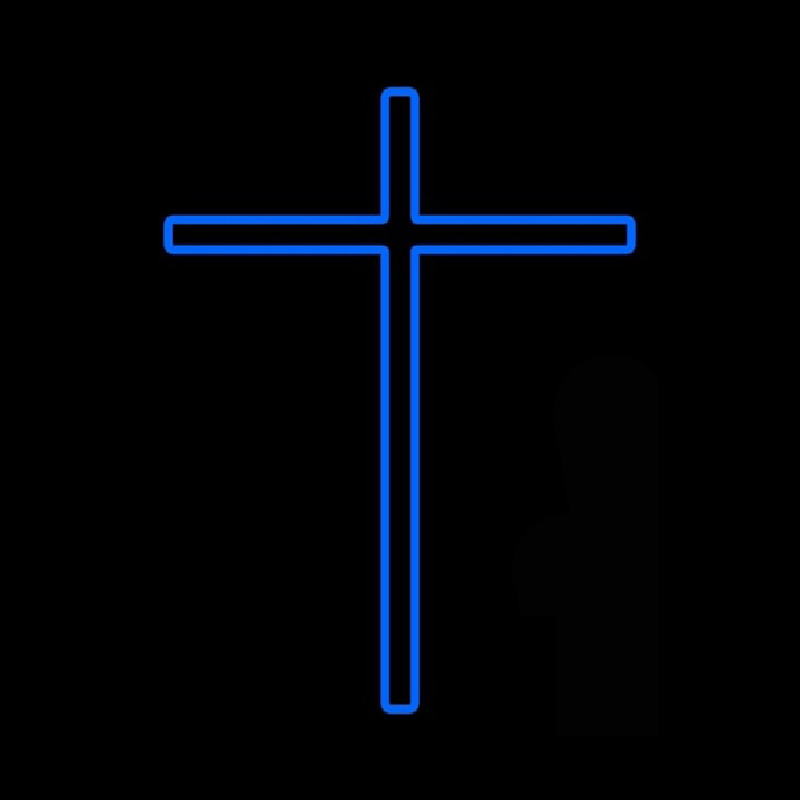 Blue Christian Cross Neon Skilt