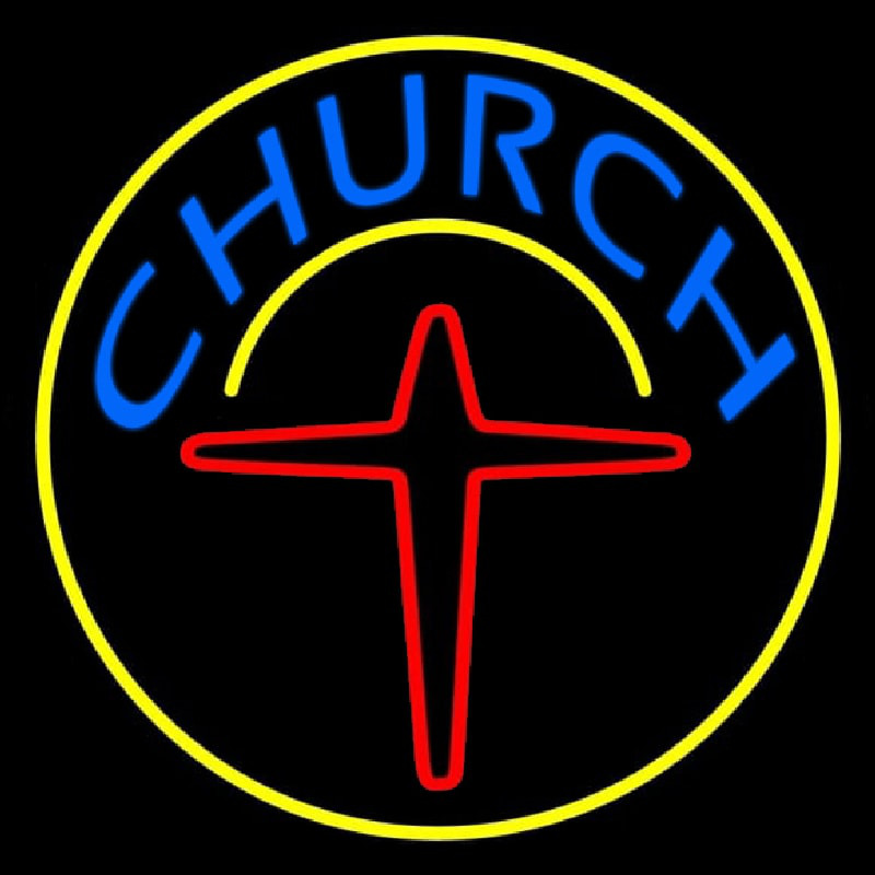 Blue Church With Cross Logo Neon Skilt