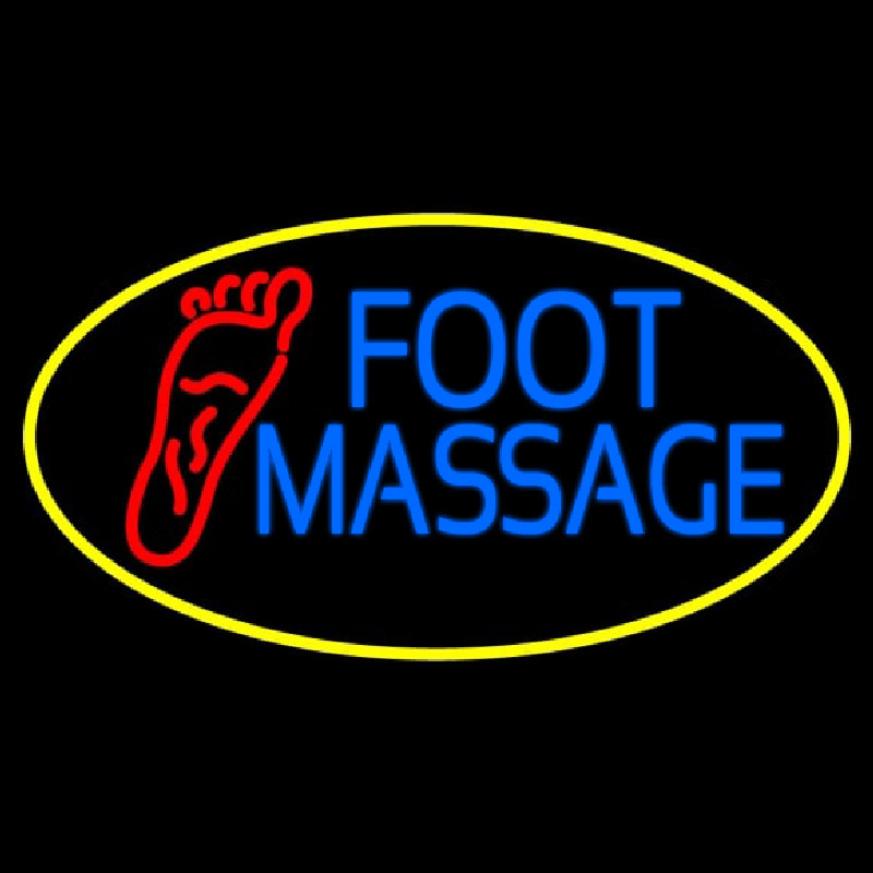 Blue Foot Massage With Yellow Oval Neon Skilt