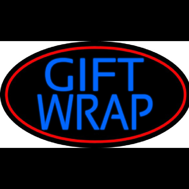 Blue Gift Wrap With Red Oval Neon Skilt