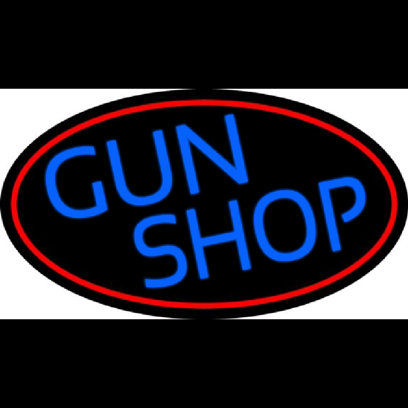 Blue Gun Shop With Red Round Neon Skilt