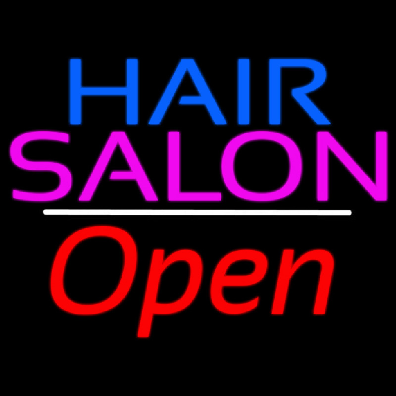 Blue Hair Salon Open White Line Neon Skilt