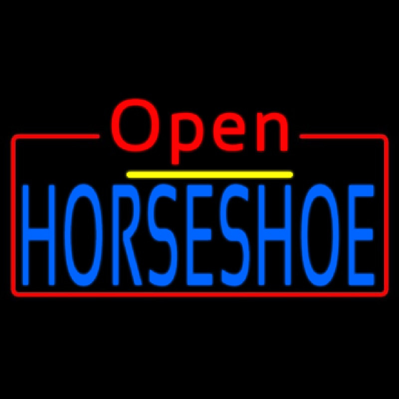 Blue Horseshoe Open Neon Skilt