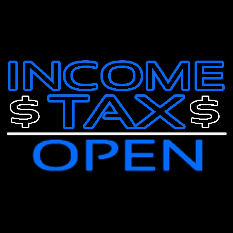 Blue Income Ta  Open With Dollar Logo Neon Skilt