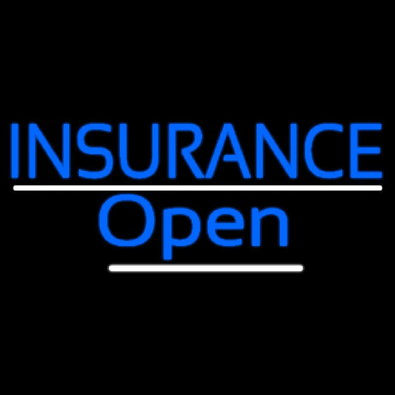 Blue Insurance Open White Line Neon Skilt