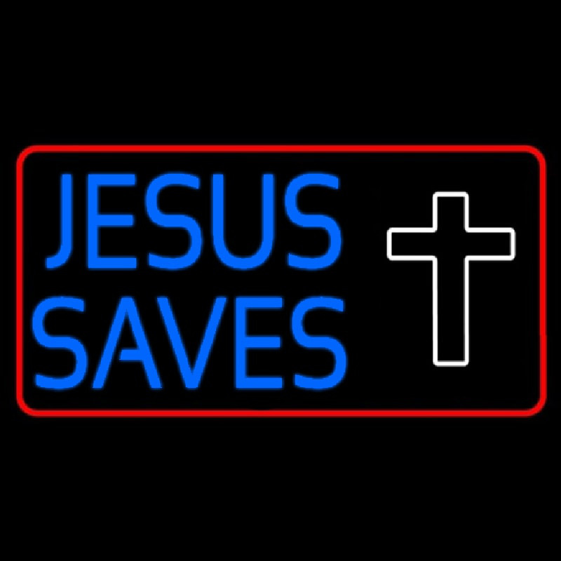 Blue Jesus Saves White Cross Neon Skilt