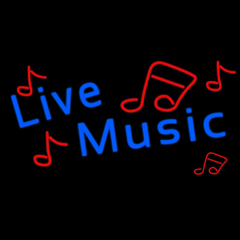 Blue Live Music Red Notes Neon Skilt