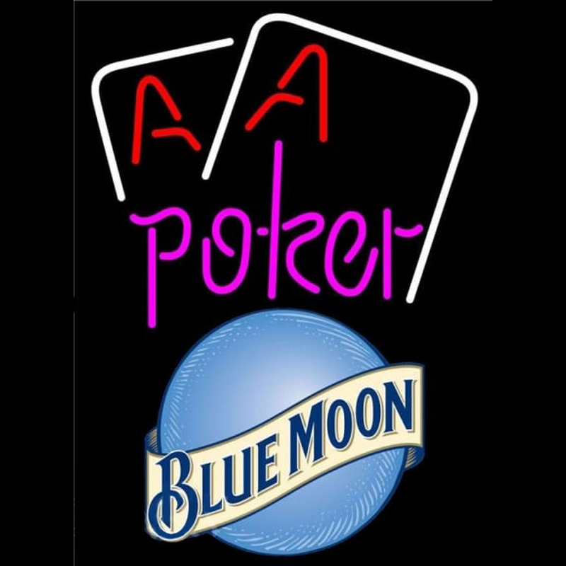 Blue Moon Purple Lettering Red Aces White Cards Beer Sign Neon Skilt