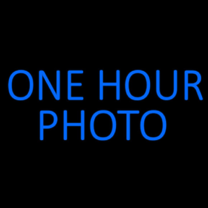 Blue One Hour Photo Block Neon Skilt