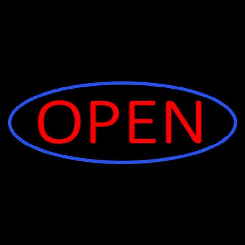 Blue Open With Red Oval Border Neon Skilt