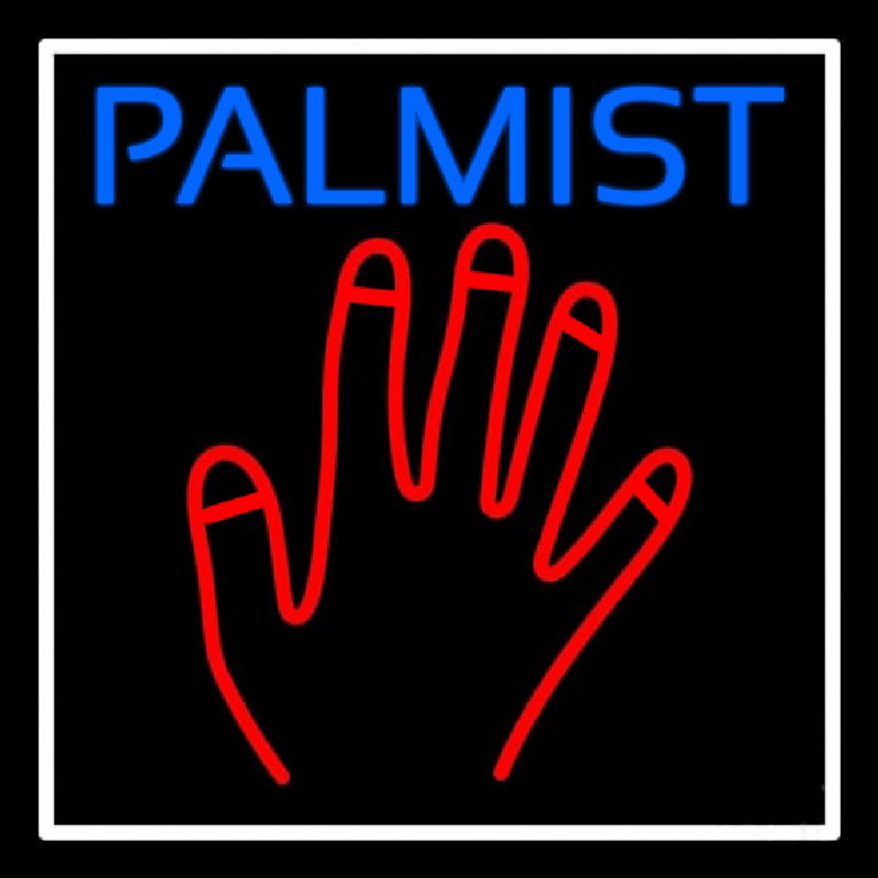 Blue Palmist Red Palm White Border Neon Skilt