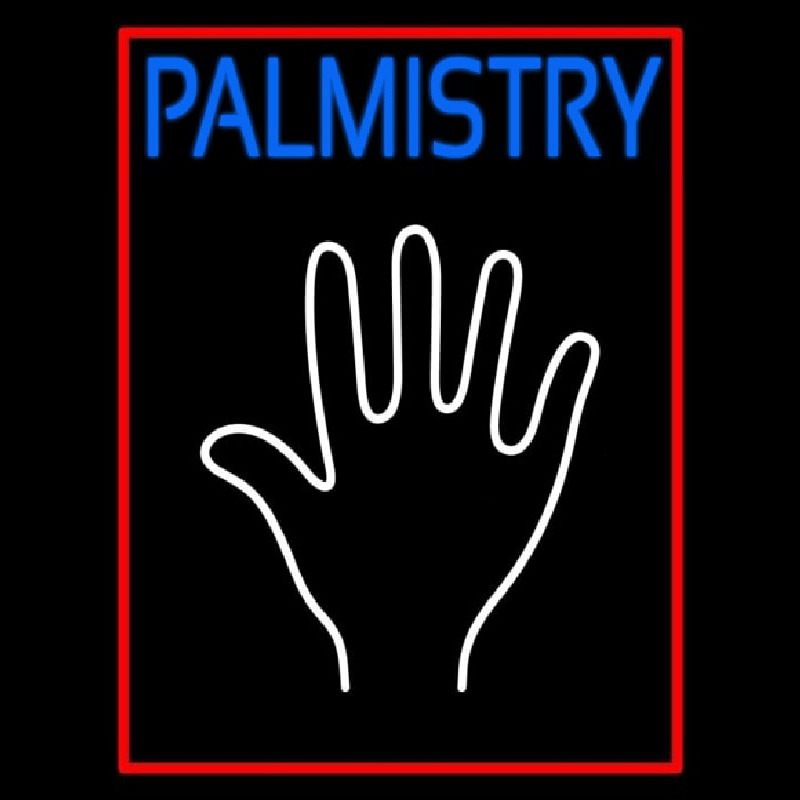 Blue Palmistry Red Border Neon Skilt