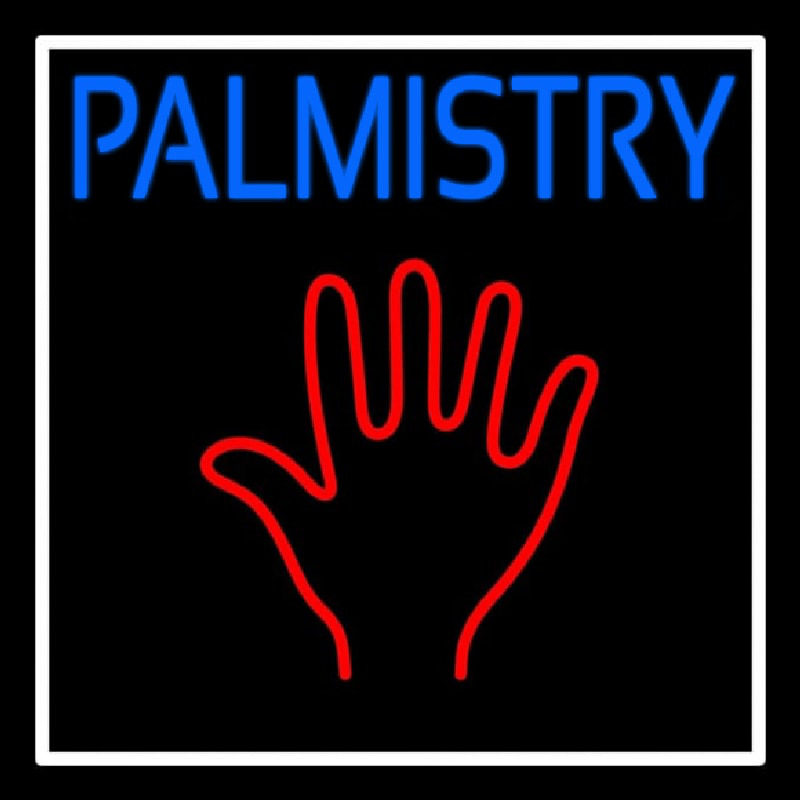 Blue Palmistry White Border Neon Skilt