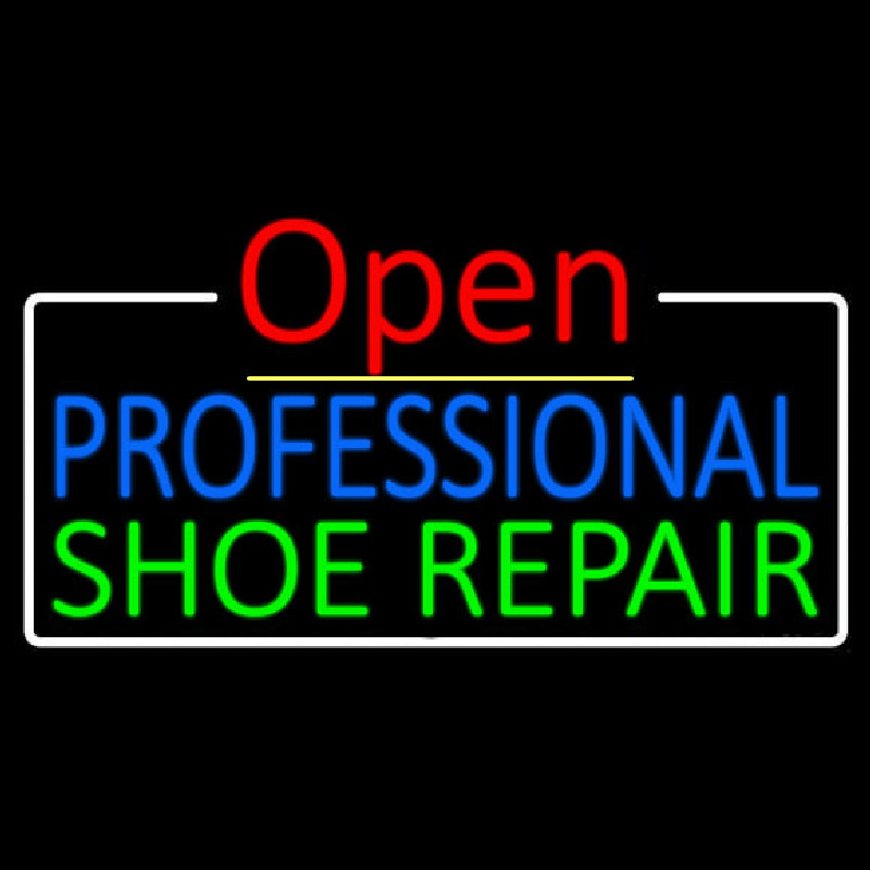 Blue Professional Green Shoe Repair Open Neon Skilt