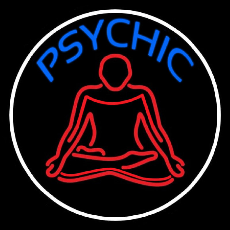 Blue Psychic Logo With Border Neon Skilt