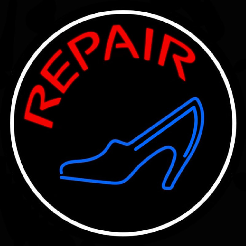 Blue Sandal Red Repair Neon Skilt