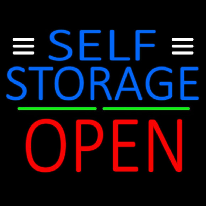 Blue Self Storage With Open 1 Neon Skilt