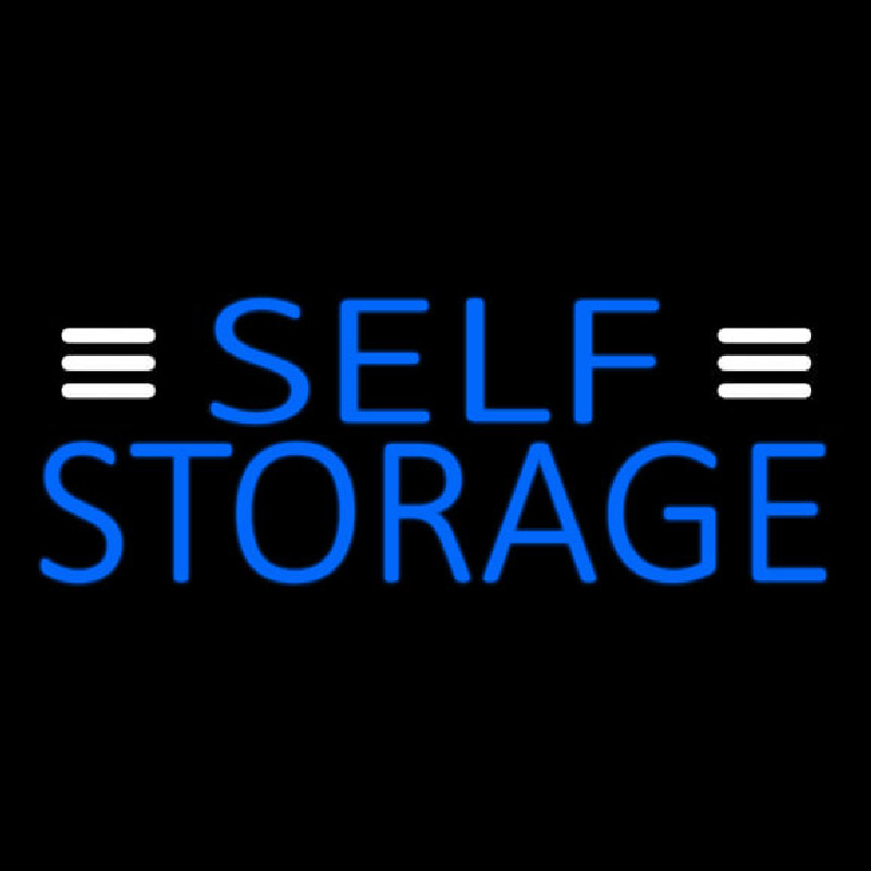 Blue Self Storage With White Line Neon Skilt