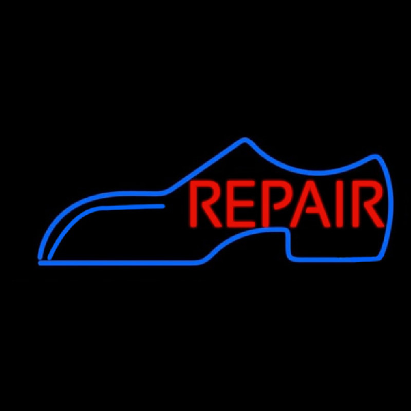 Blue Shoe Logo Red Repair Neon Skilt