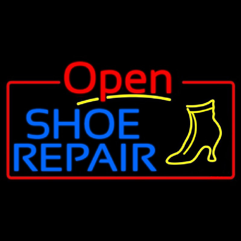 Blue Shoe Repair Open Neon Skilt