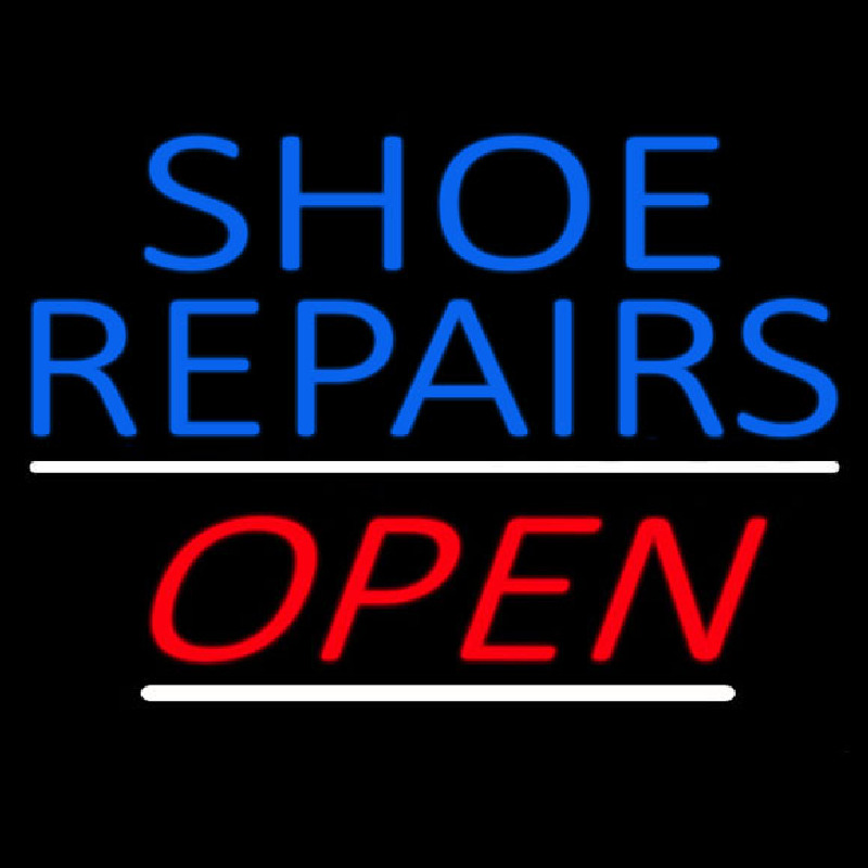 Blue Shoe Repairs Open Neon Skilt