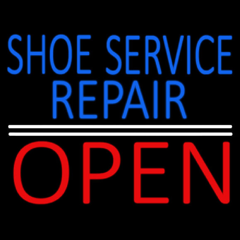 Blue Shoe Service Repair Open Neon Skilt