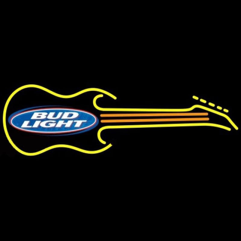 Bud Light Guitar Yellow Orange Beer Sign Neon Skilt