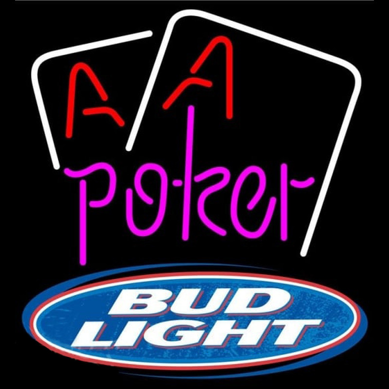 Bud Light Purple Lettering Red Aces White Cards Beer Sign Neon Skilt