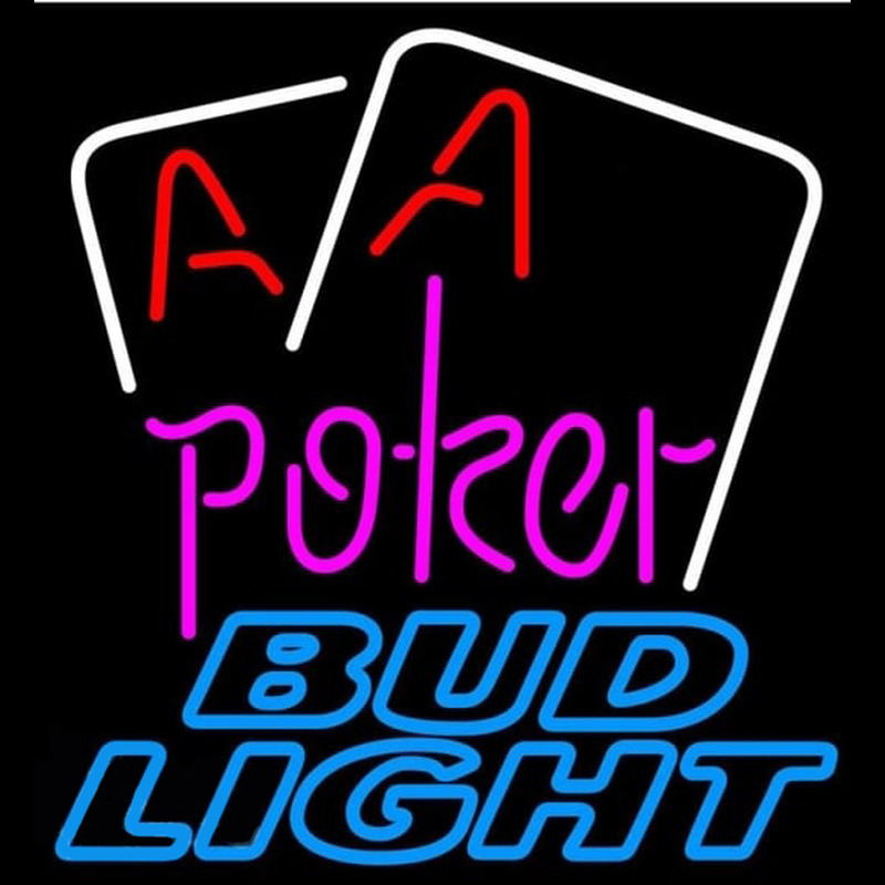 Bud Light Purple Lettering Red Aces White Cards Beer Sign Neon Skilt