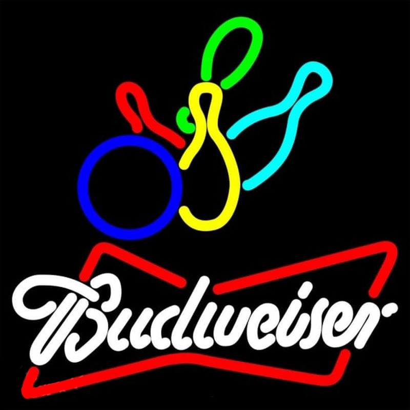 Budweiser White Colored Bowling Beer Sign Neon Skilt