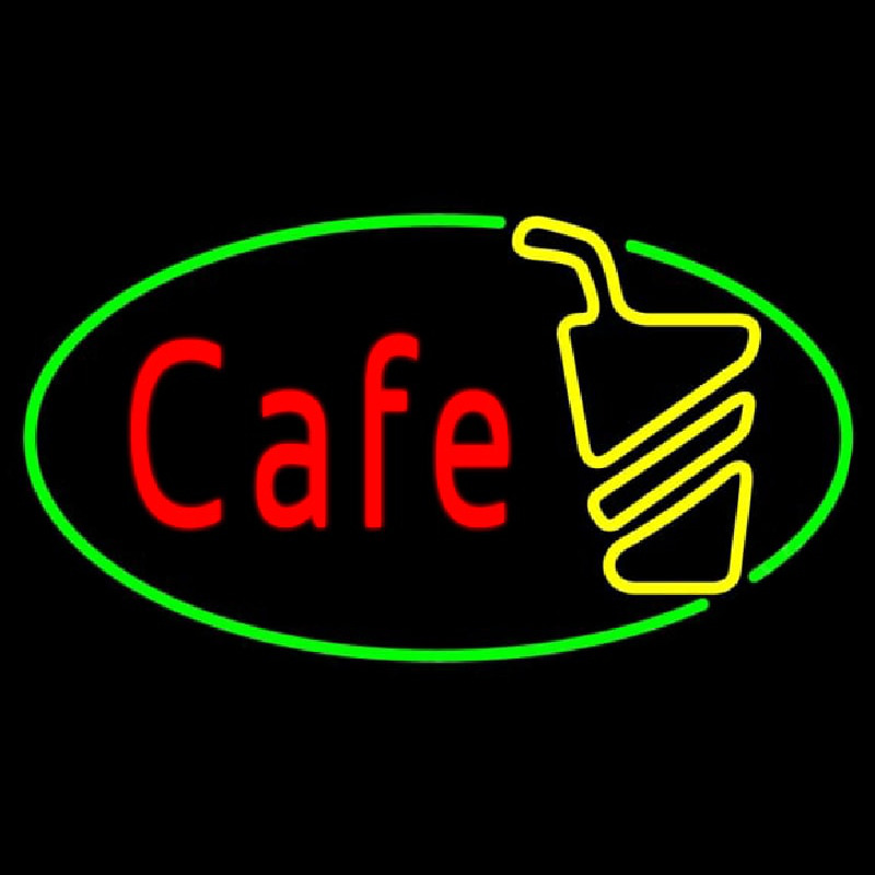 Cafe Red With Green Border Neon Skilt