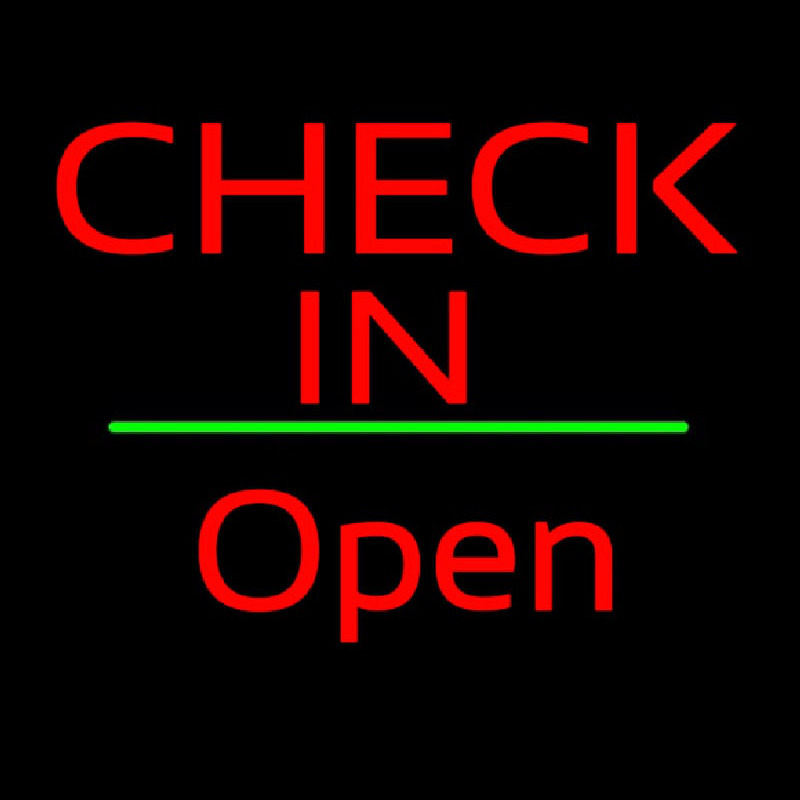 Check In Open White Line Neon Skilt