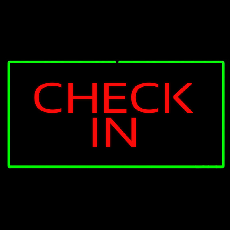 Check In Rectangle Green Neon Skilt