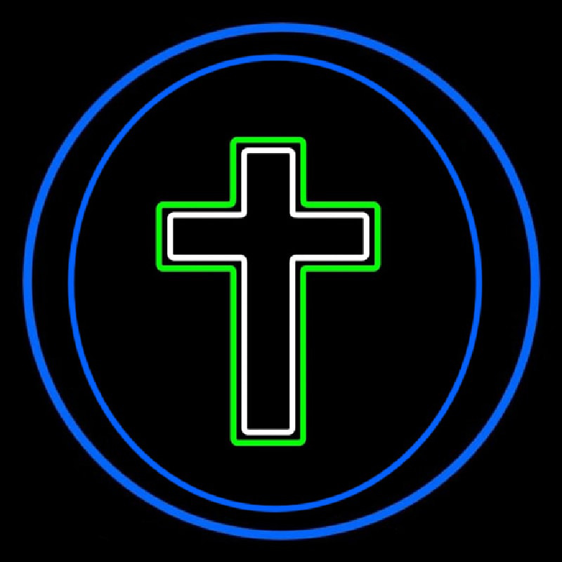 Christian Cross Blue Border Neon Skilt