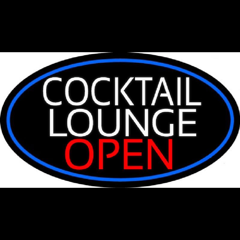 Cocktail Lounge Open Oval With Blue Border Neon Skilt